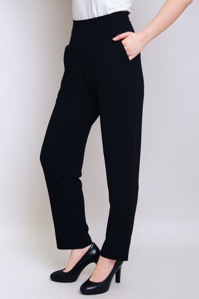 Clair Women's Bamboo Stretch Pants - Soft & Comfortable High Waist Black Yoga Pants for Workout, Lounge & Travel