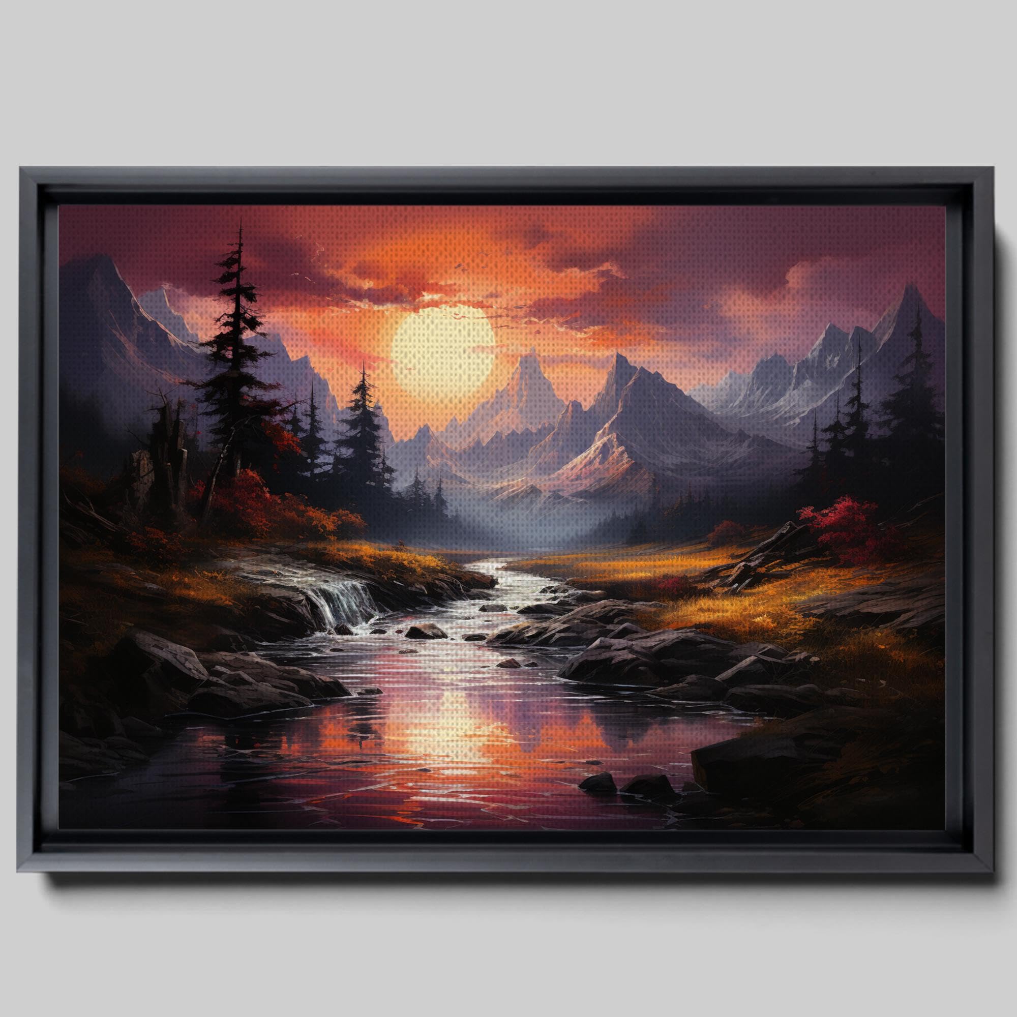 Peaceful Mountain Landscape Canvas Print - Original Woodland Sunset Artwork with Earthy Colors - Modern Rustic Home Decor for Living Room, Bedroom & Office Wall Art