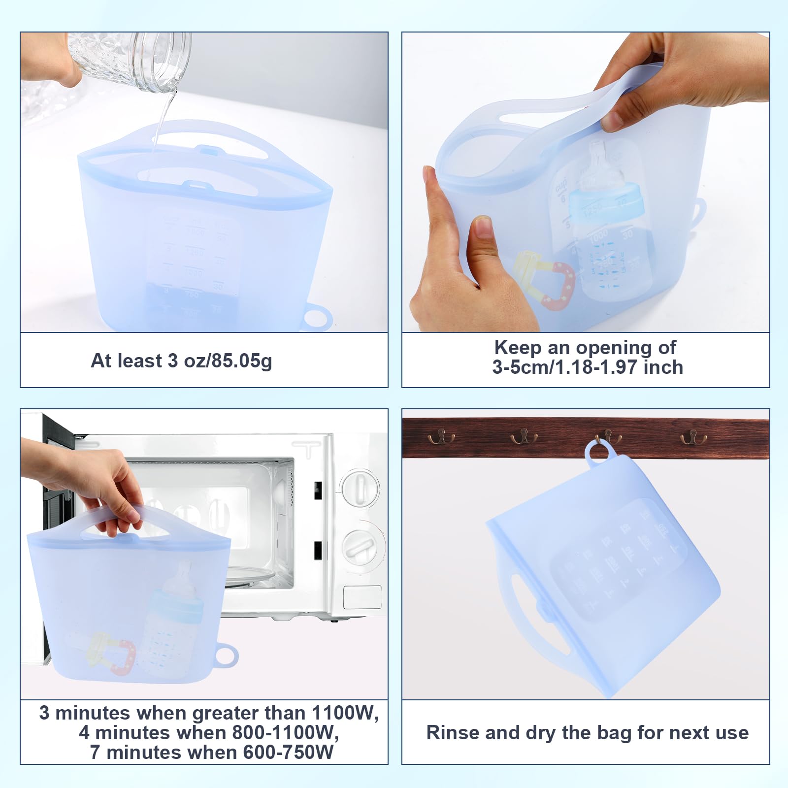 1.5L Reusable Microwave Sterilizer Bags for Baby Bottles, Pacifiers & Breast Pump Parts - BPA-Free Silicone Sterilization Pouches for Home & Travel Use (Blue) | Perfect for Busy Moms & On-The-Go Sterilization