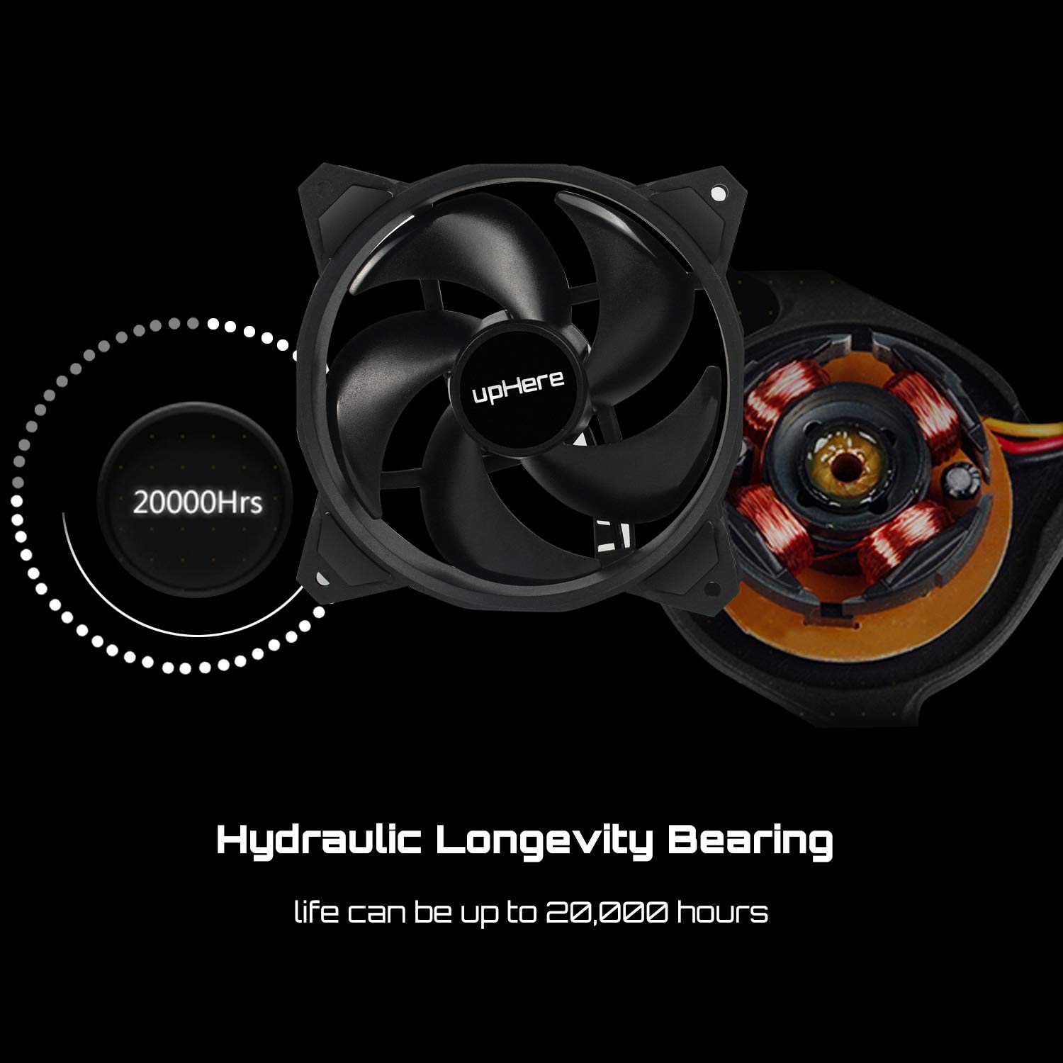 uphere 120mm Long Life Computer Case Cooling Fan - 3 Pack Black (PF120BK3-3) | High Performance PC Case Fan for Optimal Airflow & Cooling | Perfect for Gaming PCs, Workstations & Server Cooling
