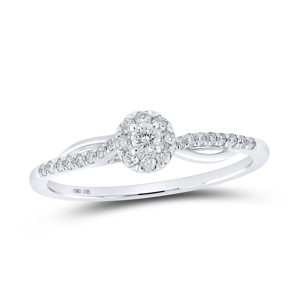 10K White Gold Women's Round Diamond Halo Promise Ring - 1/5 CTTW - Perfect for Engagements, Anniversaries & Romantic Gifts