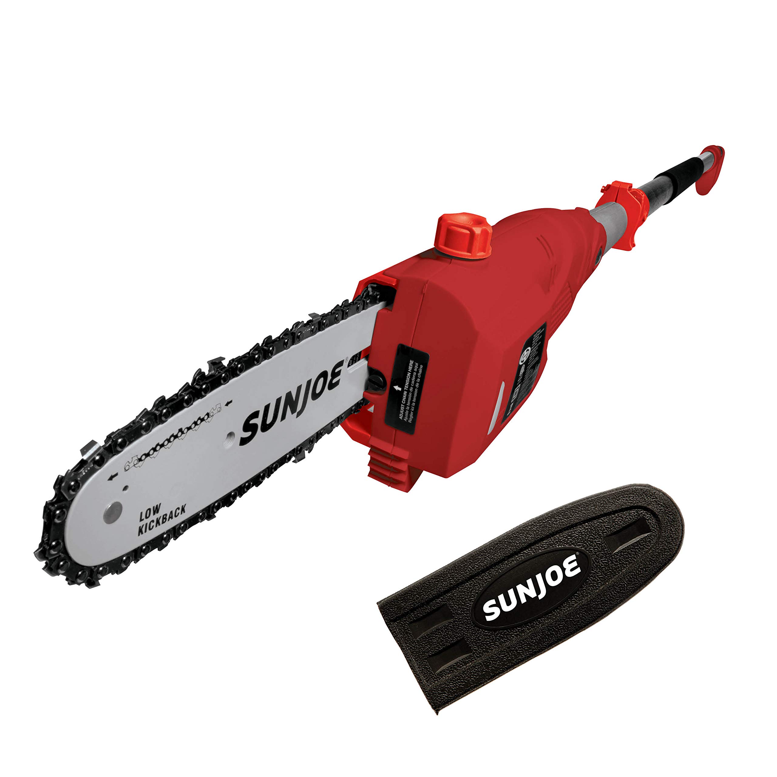 Sun Joe SWJ802E-RED 9 FT 6.5 Amp Electric Pole Chain Saw with Adjustable Head - Lightweight Tree Trimmer for Branches & High Limbs - Perfect for Yard Maintenance, Landscaping & DIY Tree Care (Red)