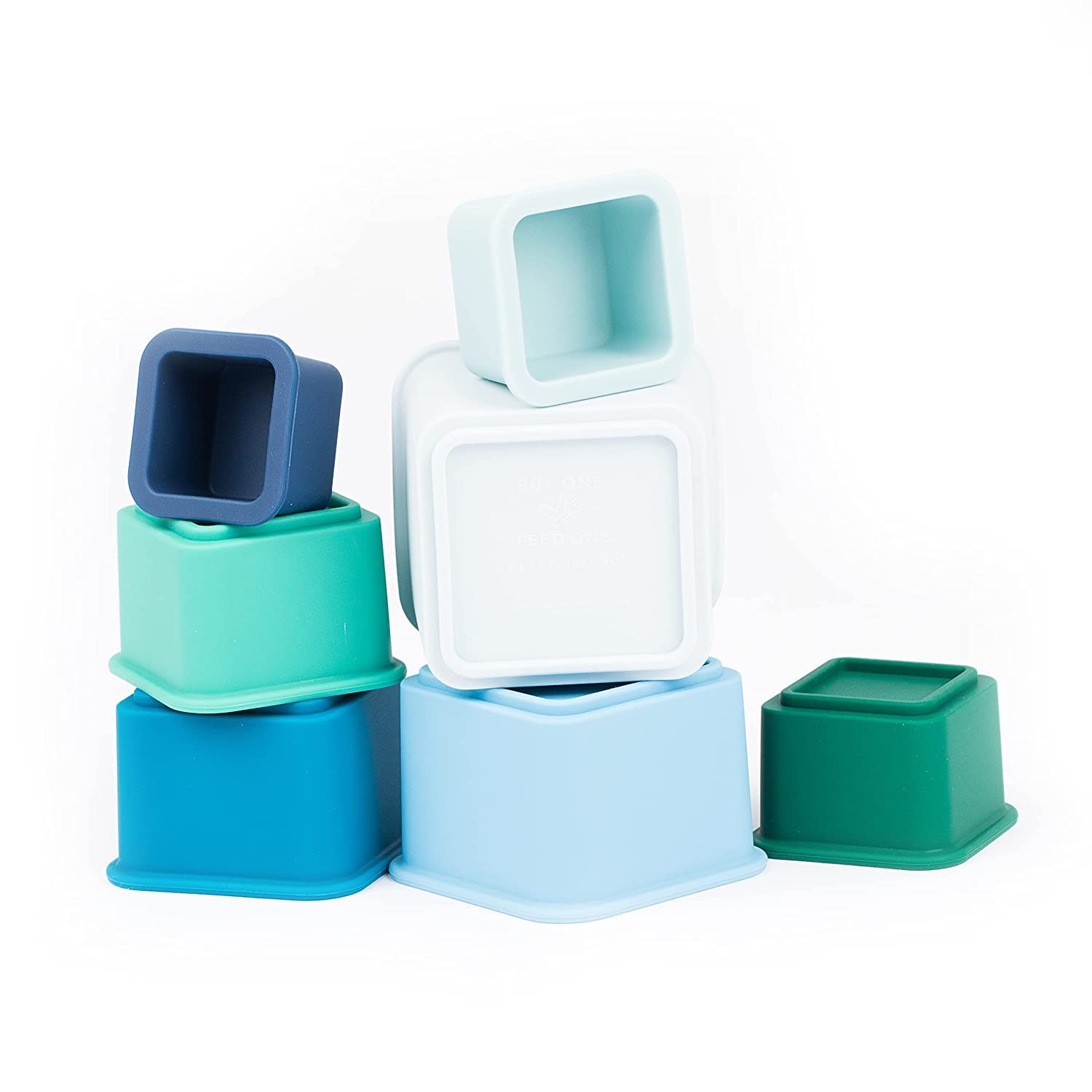 Bella Tunno Happy Stacks - Montessori Silicone Baby Stacking Cups for Early Learning & Development | Educational Toys for Gross Motor Skills, Sorting, Counting | Sensory Play & Bath Time Fun (Cool Blue)