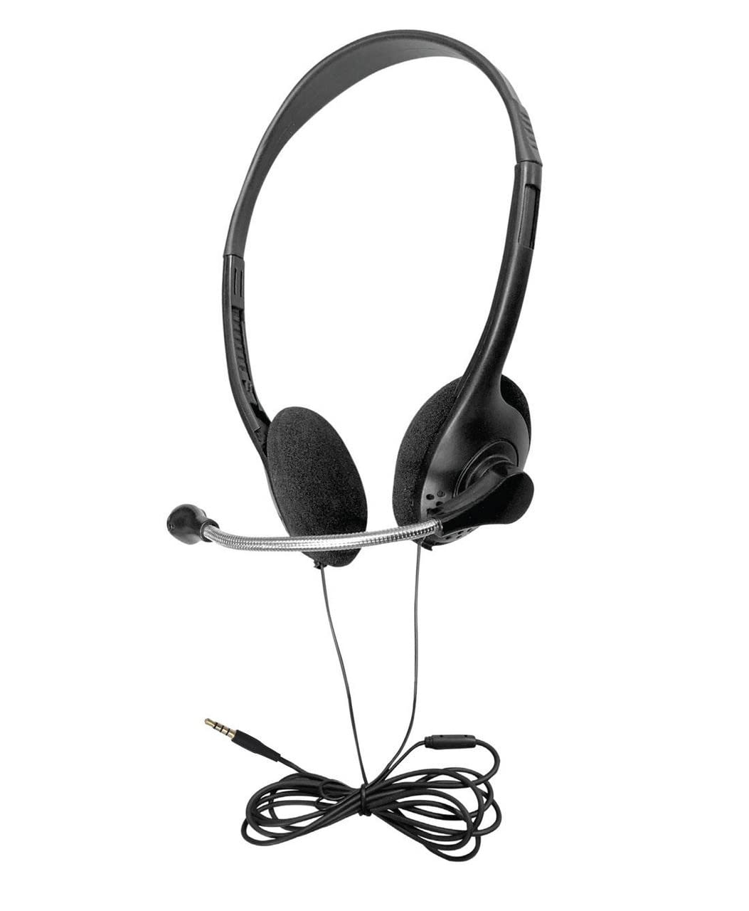 50 Pack Disposable Stereo Classroom Headphones with 3.5mm Jack & Boom Mic - Bulk School Headsets for Online Learning, Testing Centers & Language Labs (Black)