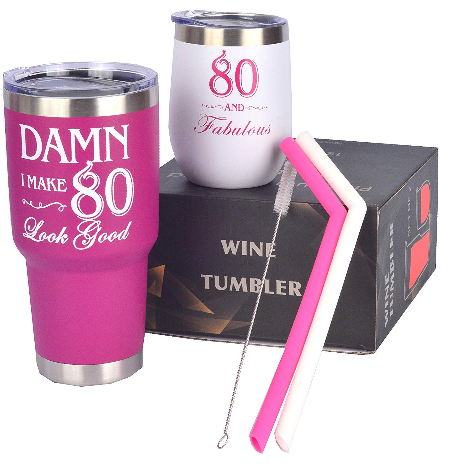 MEANT2TOBE 80th Birthday Gifts for Women - 80 and Fabulous Tumbler Set with Lid & Straw | Insulated Stainless Steel Cup for Mom, Sister, Her | Perfect 80th Birthday Present Idea for Coffee, Tea & Cold Drinks at Home, Office or Travel