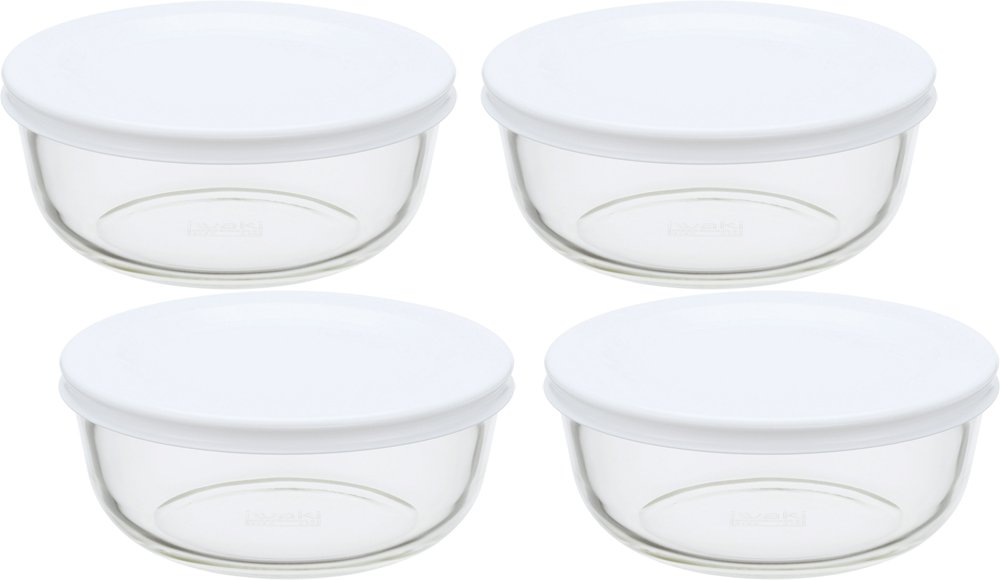 Iwaki KBC4140-W1 13.5oz (400ml) Heat-Resistant Glass Food Storage Containers - Set of 4 White Microwave & Freezer Safe BPA-Free Containers for Meal Prep, Leftovers, Rice Storage & Kitchen Organization