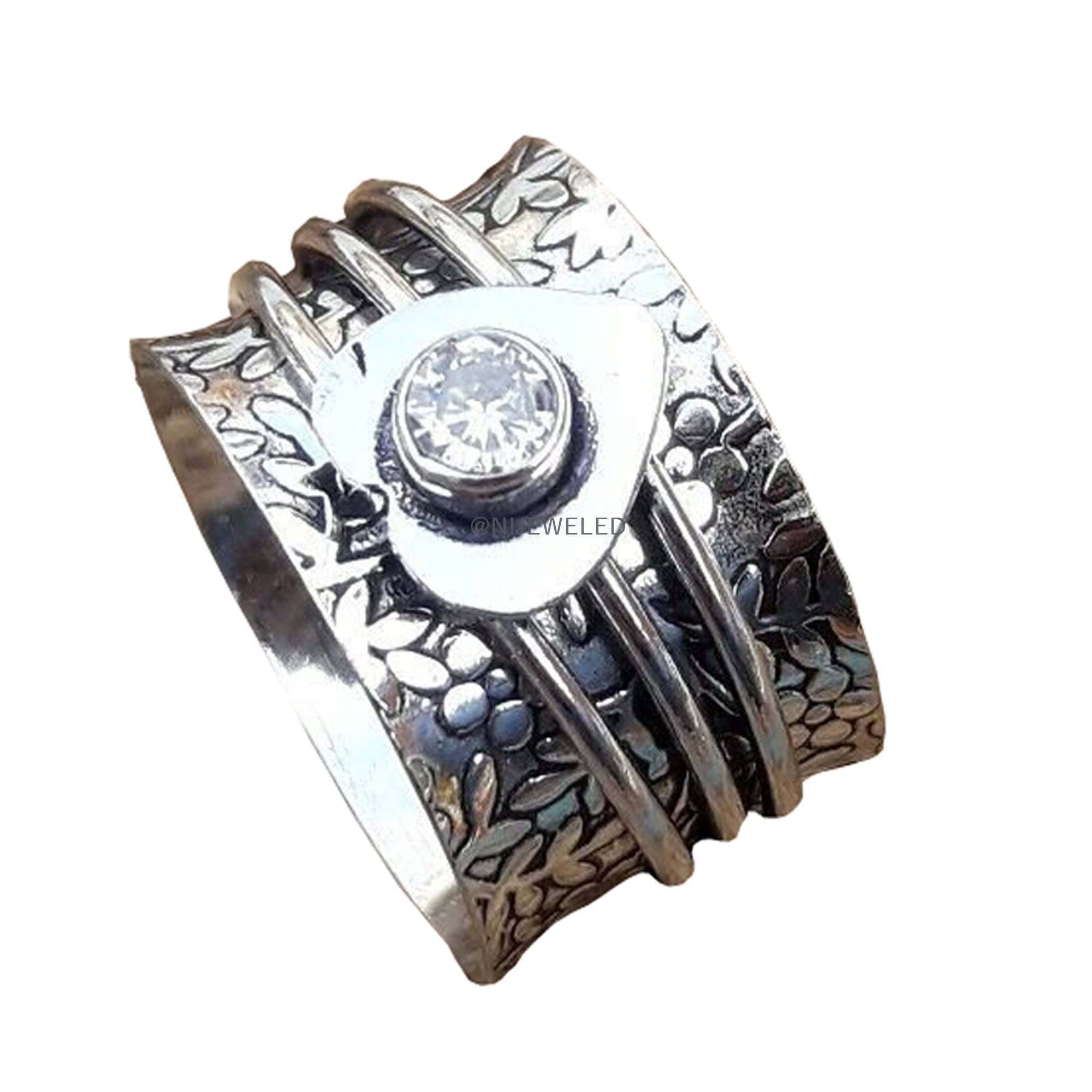 Elegant Spinner Ring for Women - 925 Sterling Silver Anxiety Relief Ring with Brass & Copper - Stress Relief & Meditation Jewelry - Perfect for Relaxation, Focus & Everyday Wear