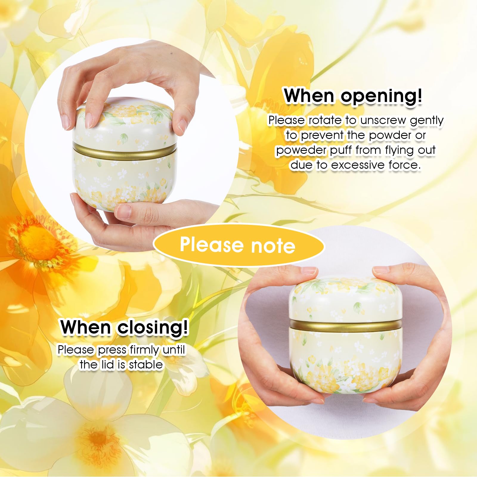 Premium Soft Powder Case with Puff - Portable Loose Powder Container with Lid | Travel-Friendly Dusting Powder Box for Women | Perfect for Home, Bath & On-The-Go Makeup Touchups (Yellow)