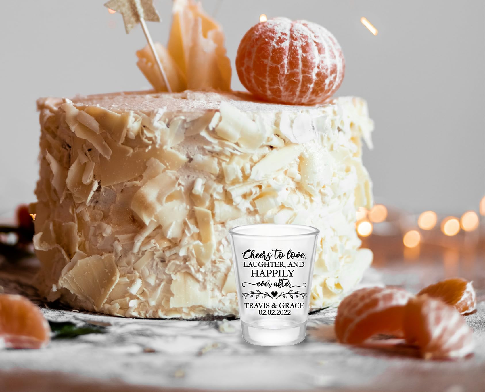 Personalized Wedding Favors Shot Glasses - Frosted Custom Bridal Party Gifts for Wedding Reception - Cheers to Love, Laughter & Happily Ever After - Perfect for Bridal Showers, Bachelorette Parties & Anniversary Celebrations