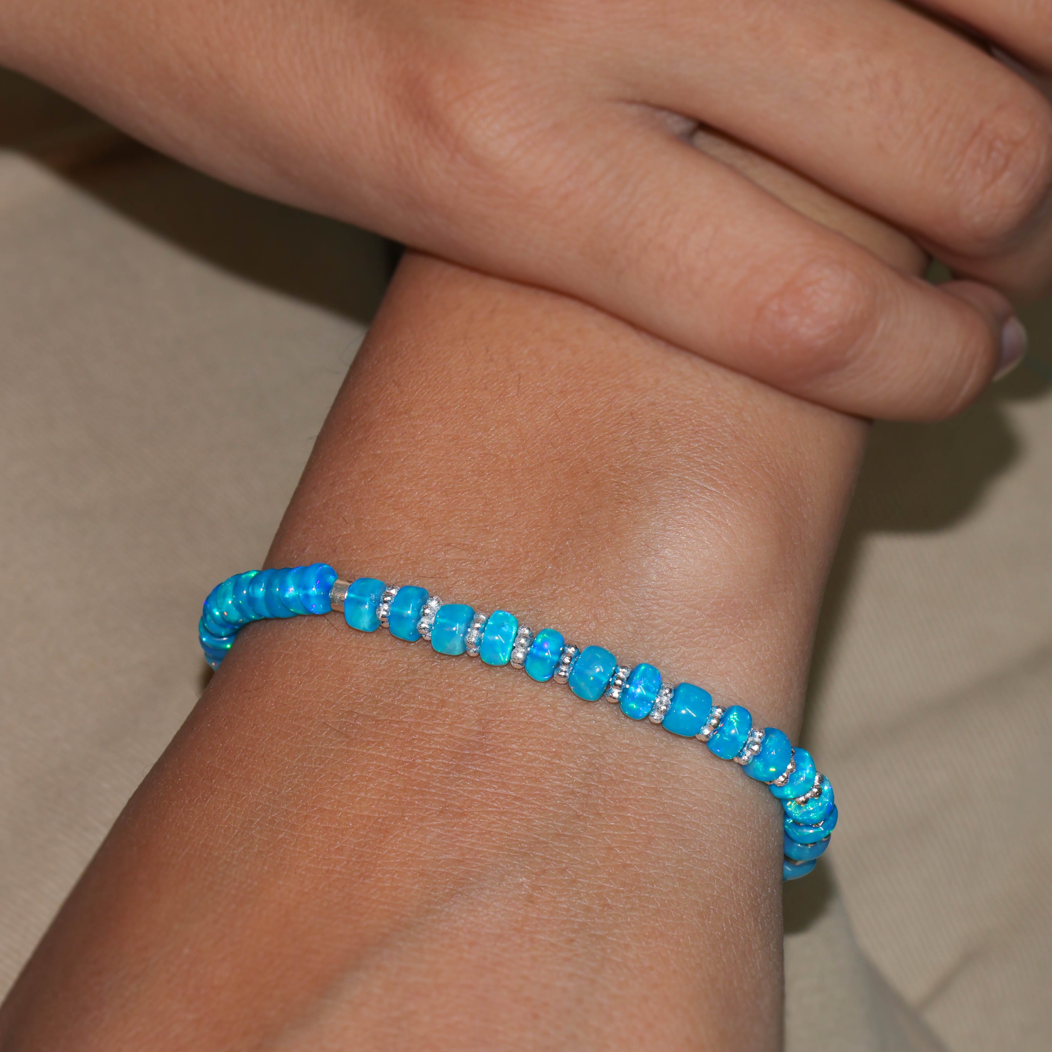 Natural Paraiba Opal Rondelle Beaded Bracelet - Handmade Gemstone Jewelry for Women, Boho Chic Style - Perfect for Daily Wear, Parties & Special Occasions