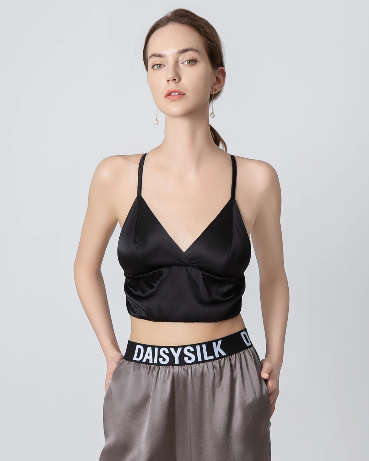 French Triangle Cup Camisole Silk Bra - Women's Soft Lace Bralette for Comfort & Support | Perfect for Sleepwear, Lounge Wear & Layering Under Sheer Tops