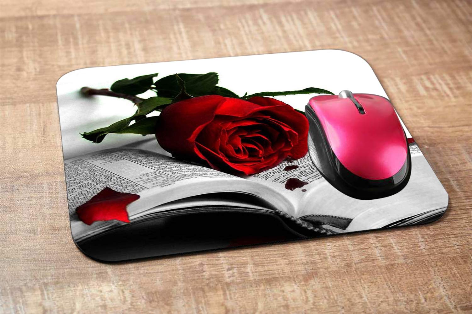 Red Rose Gaming Mouse Pad - Non-Slip Rubber Base, 9.5x7.9 Inch Large Mouse Mat for Computer, Laptop & Office Desk - Perfect for Gaming, Work & Study