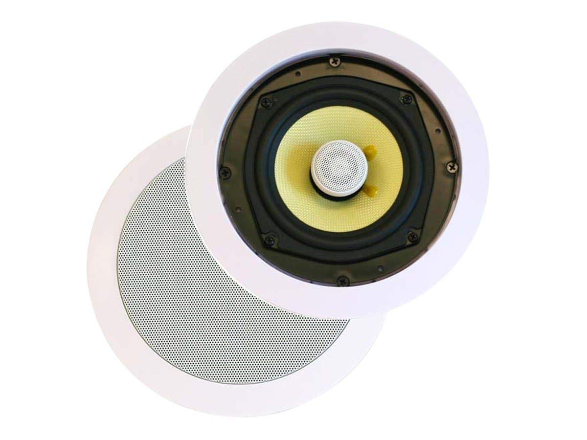Monoprice 8 Inch 2-Way In-Ceiling Speakers (Pair) - 80W Nominal, 160W Max, 8 Ohms, Aramid Fiber Cone & Titanium Silk Dome Tweeters - White Caliber Series - Perfect for Home Theater & Background Music Systems