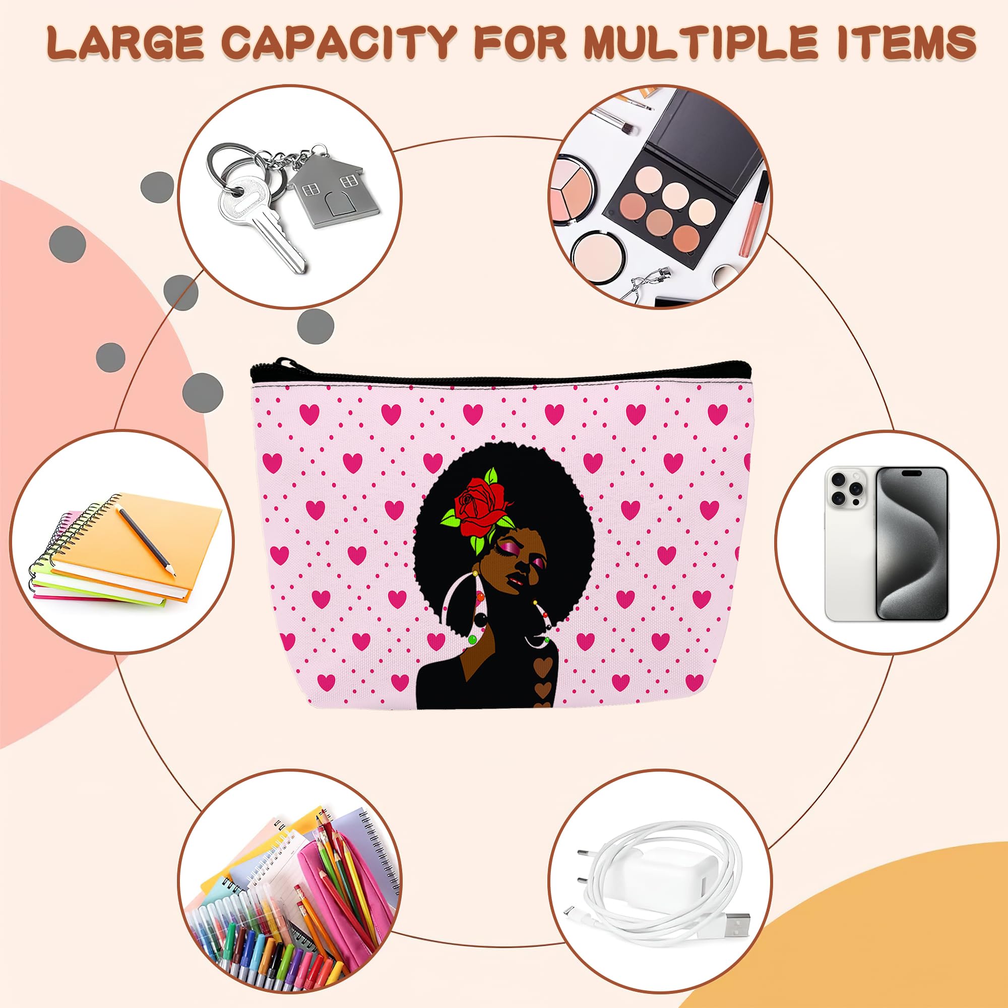 **Black Girl Cosmetic Bags – Afro African American Makeup Organizer with Zipper, Large Capacity Toiletry Pouch for Women & Girls – Perfect for Travel, Gym, and Daily Essentials**