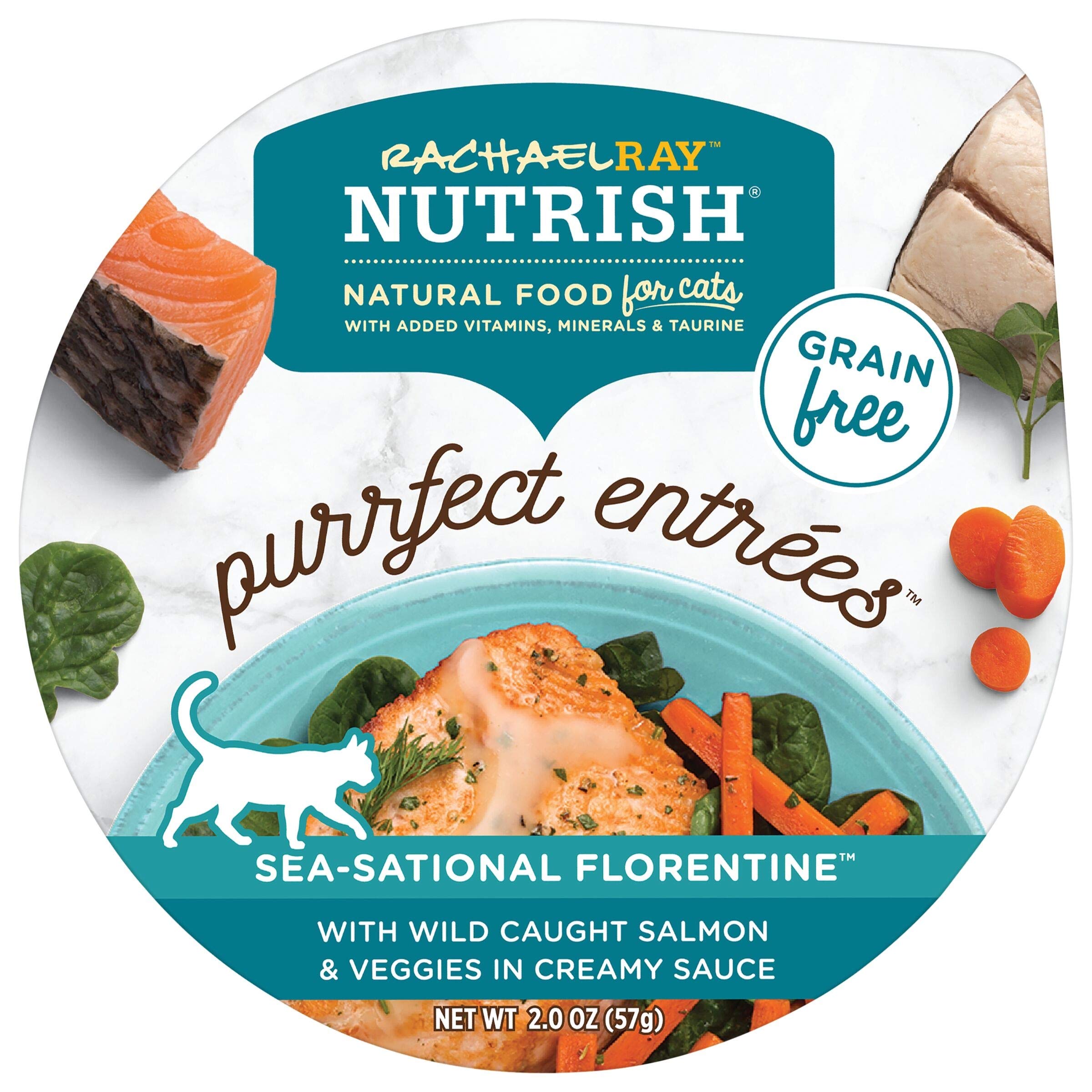 Rachael Ray Nutrish Purrfect Entrees Grain-Free Wet Cat Food with Wild Caught Salmon - Natural, 2.8oz Tub - Healthy Meal for Adult & Senior Cats - Perfect for Picky Eaters & Weight Management