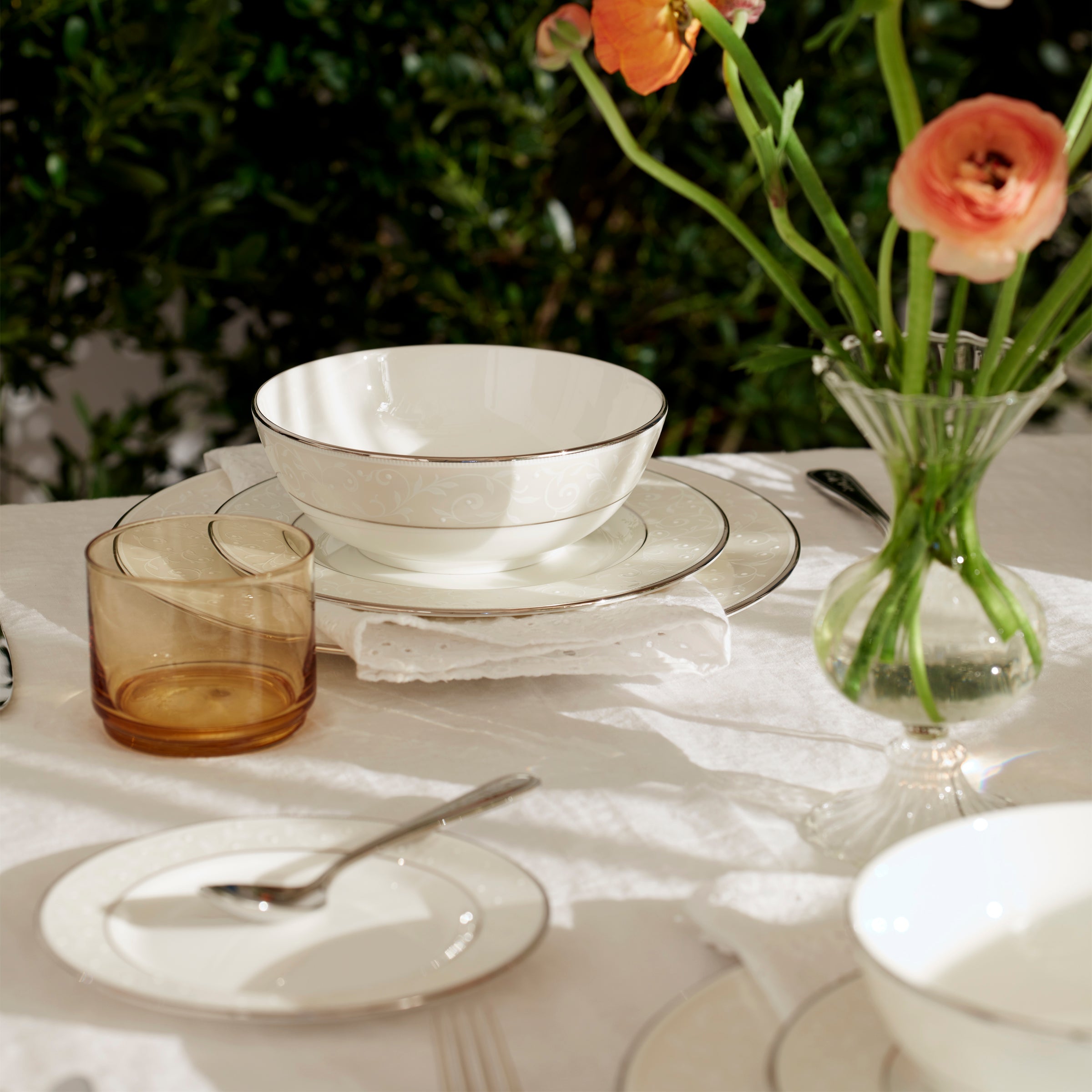 Opal Innocence 5-Piece Dinnerware Set - Elegant Bone China Plates, Bowls & Cups for Formal Dining & Special Occasions