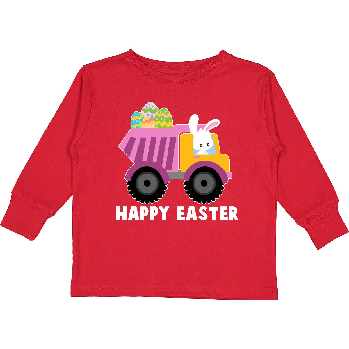 Inktastic Happy Easter Bunny Delivering Easter Eggs Toddler Long Sleeve T-Shirt - Cute Easter Outfit for Kids, Boys & Girls - Perfect for Easter Egg Hunts, Family Photos & Spring Celebrations