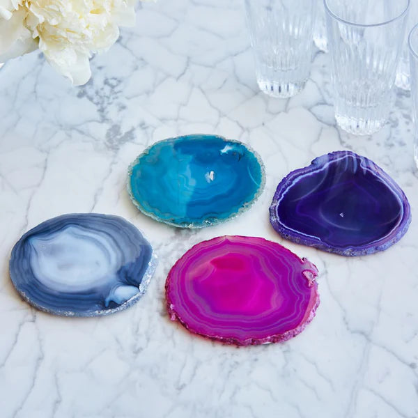 Natural Agate Coasters Set of 4 - Stone Drink Coasters for Glasses & Mugs - Elegant Home Bar Accessories for Wine, Coffee & Tea - Perfect for Dinner Parties & Housewarming Gifts