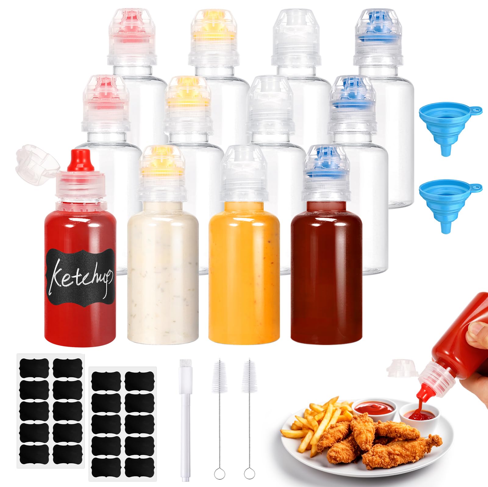 8-Pack Mini Squeeze Bottles with Flip Top Lids - 95ml Reusable Plastic Refillable Containers for Honey, Syrup & Sauces | Leakproof Travel-Size Bottles for Camping, Cooking, Kids Activities & Kitchen Use