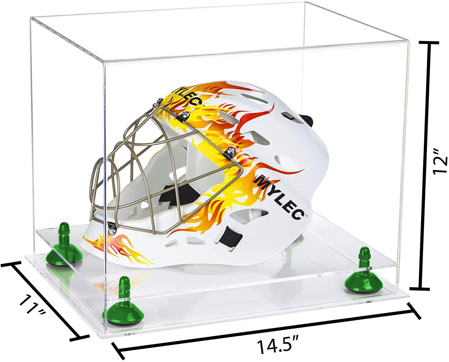 Clear Acrylic Display Case 14.5x11x12 Inches - Large Rectangle Box with Green Risers & Base for Collectibles, Jewelry, or Retail Displays | Versatile Protective Showcase for Home Decor & Store Merchandise (V44/A002)