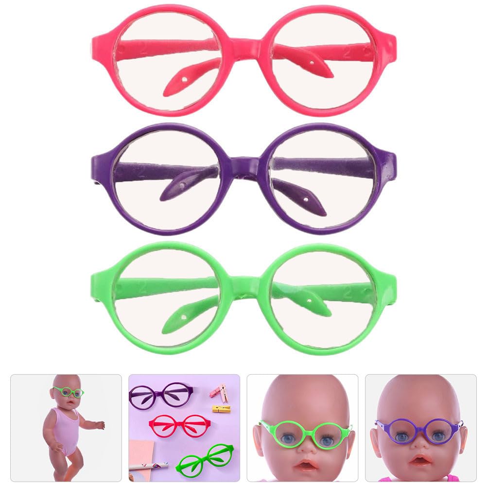**3 Pairs Miniature Plastic Doll Glasses for 18-Inch Dolls - Round Eyeglass Frames for American Girl Dolls & DIY Toy Accessories - Perfect for Dress-Up, Role Play, and Collectible Displays**