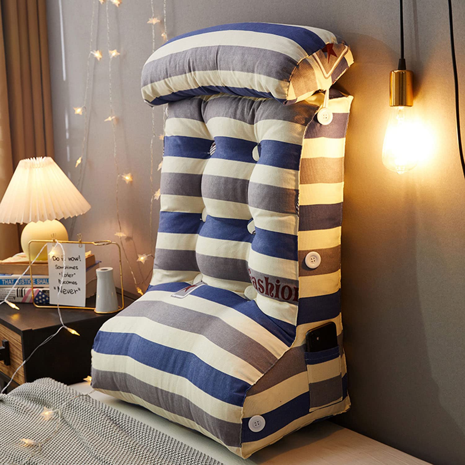 **AQAQ Soft Reading Pillow with Lumbar Support – Adjustable Neck Pillow & Storage Pockets – Comfortable Back Wedge Cushion for Bed, Sofa, or Floor – Perfect for Reading, Relaxing, and Watching TV**