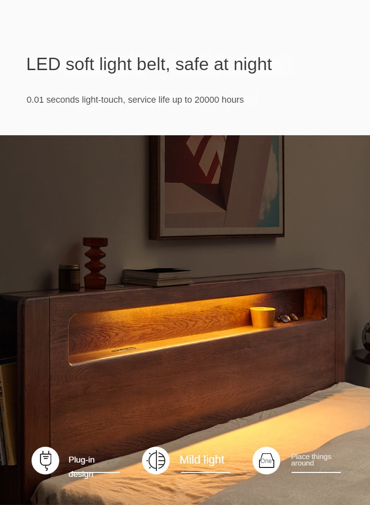 Solid Oak Wood Glow in The Dark Storage Box for Bedroom - Under Bed Organizer with Luminous Lid for Nighttime Visibility & Easy Access