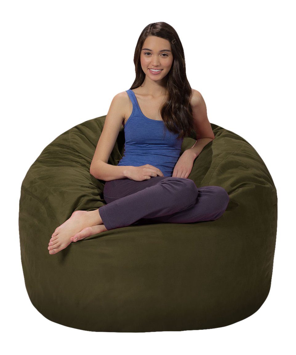 4ft Memory Foam Bean Bag Chair - Olive Microsuede Cover | Ultra Comfortable Lounger for Living Room, Bedroom & Game Room | Perfect for Relaxing, Gaming & Movie Nights