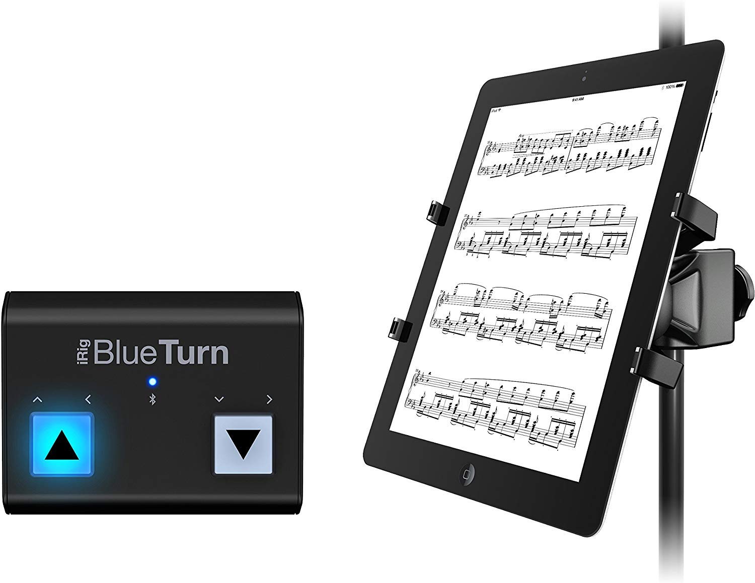IK Multimedia Page Turner Pedal & Tablet Mount Kit - Bluetooth Controller for Digital Sheet Music | Perfect for Musicians, Performers & Music Teachers | Use with iPad, Laptop & Music Stand for Live Performances