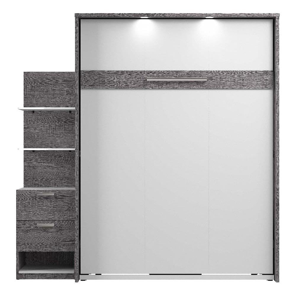 Atlin Designs Wood Queen Murphy Bed with Nightstand in Bark Gray/White - Space Saving Wall Bed for Small Apartments, Guest Rooms & Home Offices