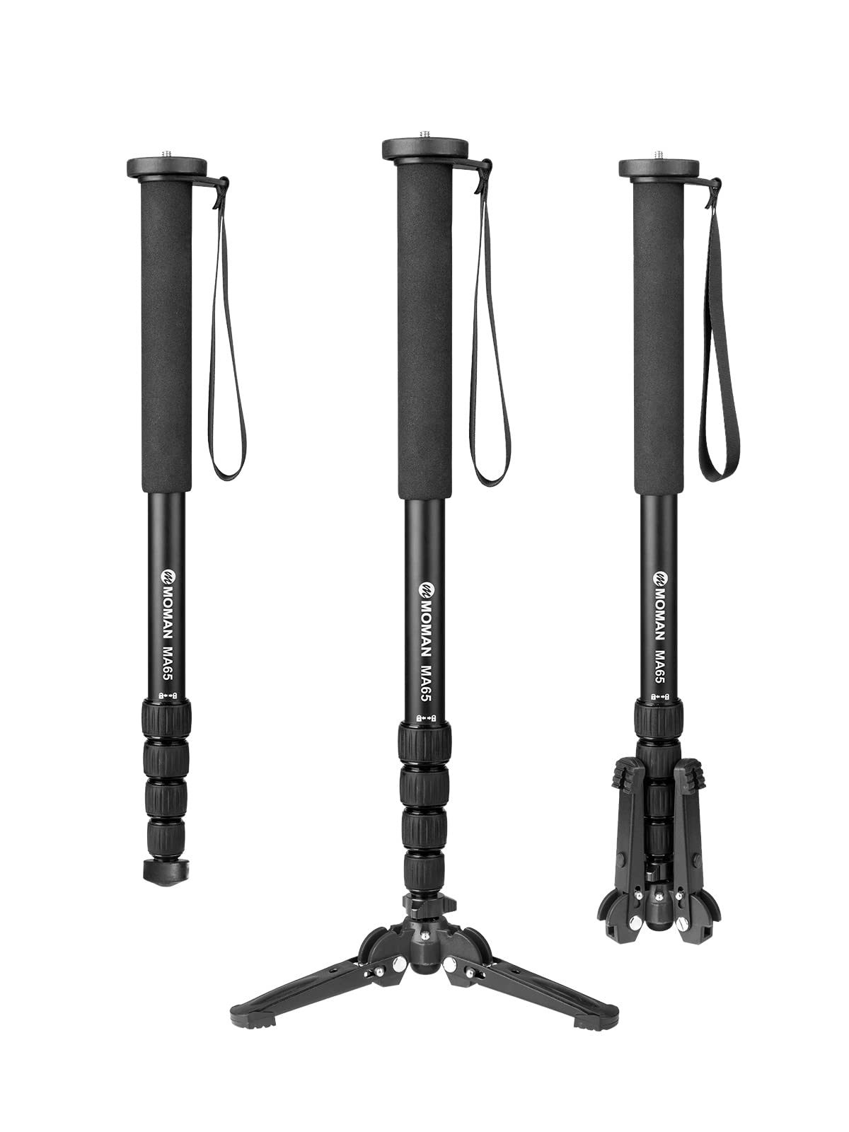 Moman MA65 Professional Aluminum Alloy Camera Monopod - Extendable to 65 Inch, Supports 22lbs/10kg DSLR & Camcorder - Removable Tripod Base for Travel & Outdoor Photography - Perfect for Vlogging, Sports Events & Landscape Shooting