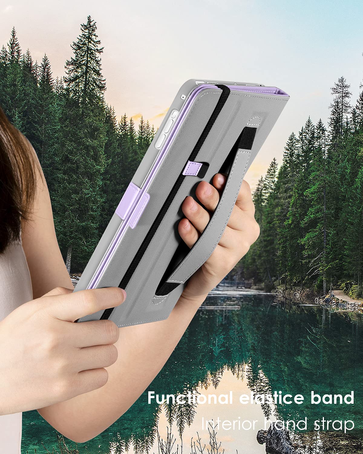 Premium Leather Folio Stand Cover Case for iPad 9.7 Inch (5th/6th Gen 2018/2017 & iPad Pro 9.7/Air 2/Air) with Apple Pencil Holder - Lavender | Slim Protective iPad Case for Work, School & Travel