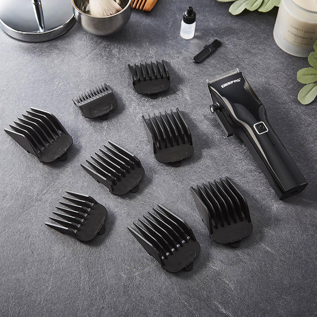 Geepas Professional Cordless Hair Clipper & Beard Trimmer - Rechargeable Battery, Digital Electric Stubble Trimmer for Men - Precise Lines & Smooth Shaving - Perfect for Home Grooming, Travel & Barbershop Use