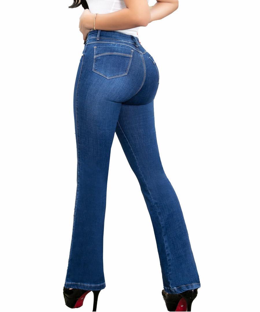 Best Butt Lifting Jeans for Women - Colombian Bootcut Denim Pants with Sculpting Fit | Blue Stretch Jeans for Curvy Figures | Perfect for Night Out, Date Night & Bodycon Outfits