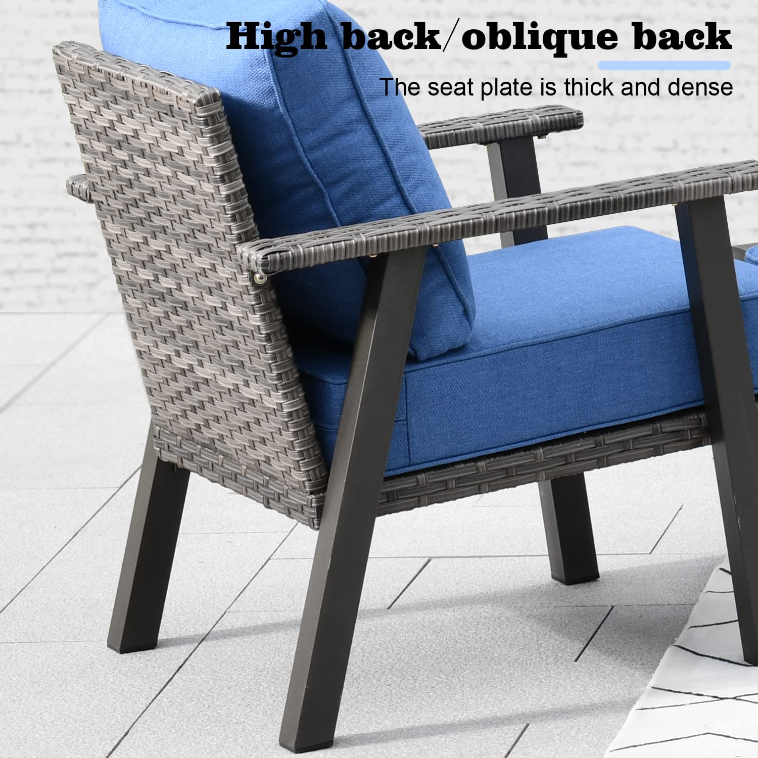 **HOOOWOOO 2-Piece Modern Wicker Outdoor Armchair Set with 5-Inch Ultra Thick Cushions - All-Weather Patio Seating for Garden, Poolside & Backyard Relaxation (Blue Cushions)**