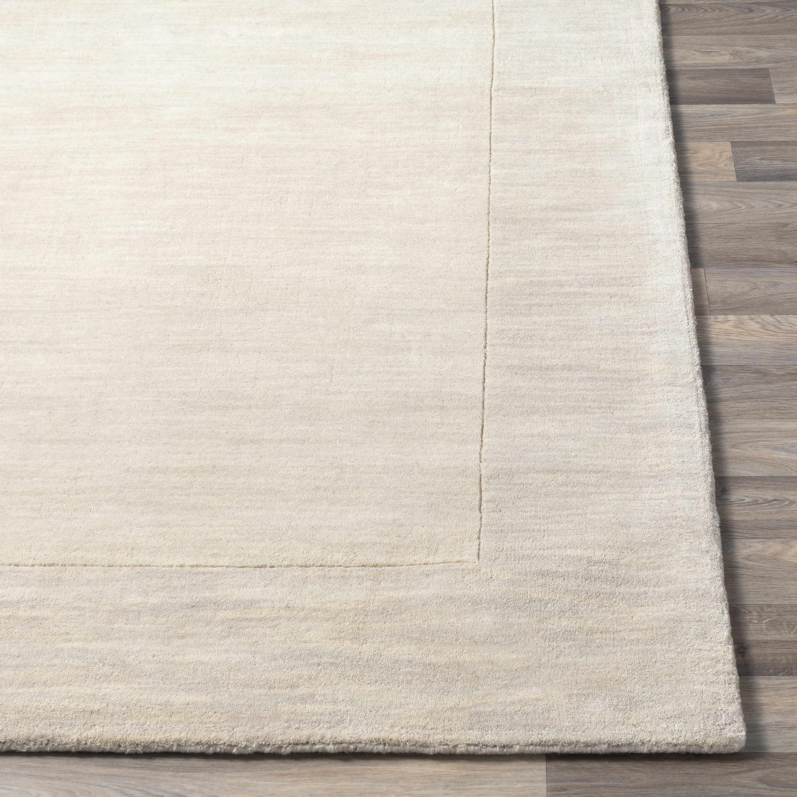 Hauteloom Ronkonkoma Wool Area Rug for Living Room & Bedroom - Solid Beige with Border - 8' x 11' - Soft & Durable - Perfect for Cozy Home Decor