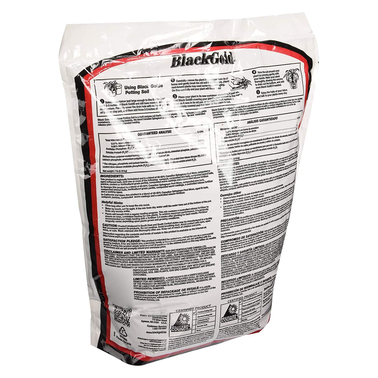 Premium SunGro Black Gold All Purpose Potting Soil Mix - Nutrient-Rich Fertilizer for Indoor Plants, Vegetables, Herbs & Flowers | 16 Quart Bag (6 Pack) | Ideal for Container Gardening, Raised Beds & Houseplant Care