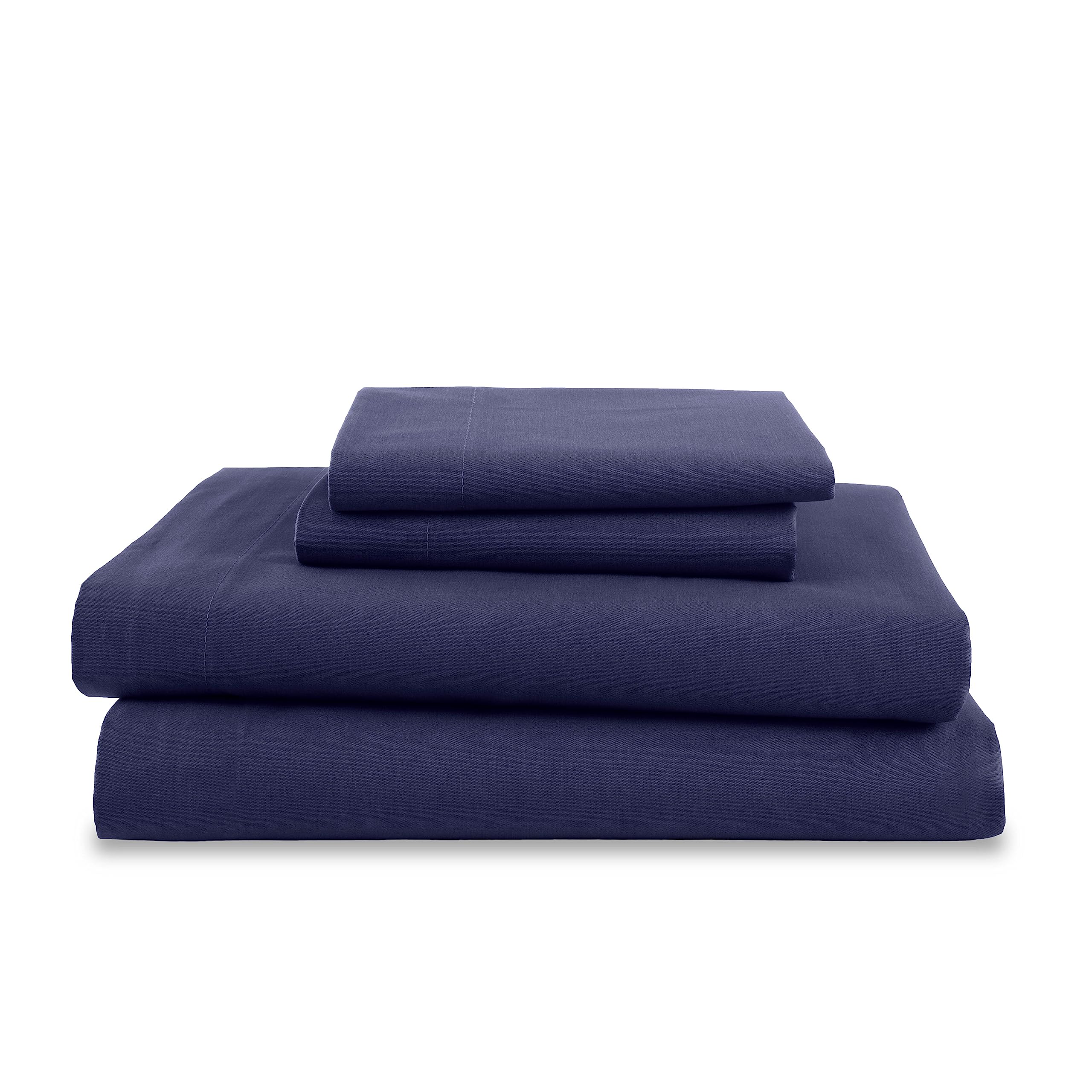 Premium 3-Piece Twin Sheet Set - Ultra Soft & Breathable Brushed Cotton Blend - Wrinkle Resistant, Durable & Easy Care Bedding - Navy Blue - Perfect for Kids' Rooms, Dorms & Guest Beds