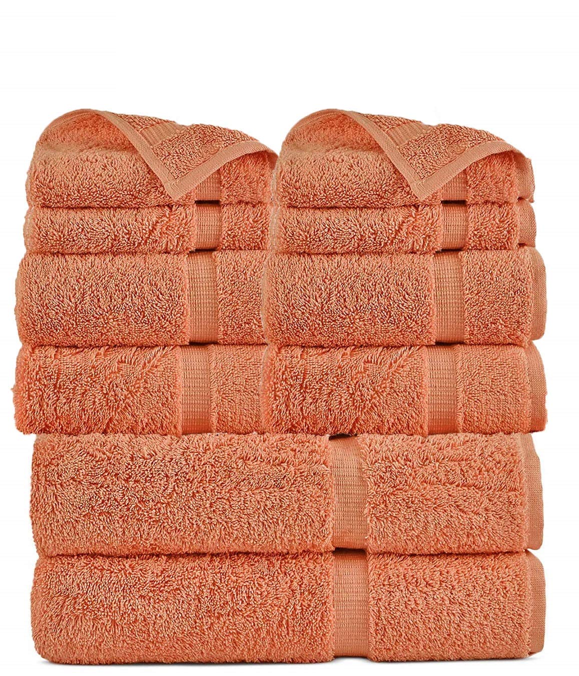 FTB Classic Turkish Luxury Hotel & Spa Bath Towel Set - 10 Piece Premium Cotton Towels (Coral) - Soft & Absorbent for Bathroom, Spa, Pool & Beach Use