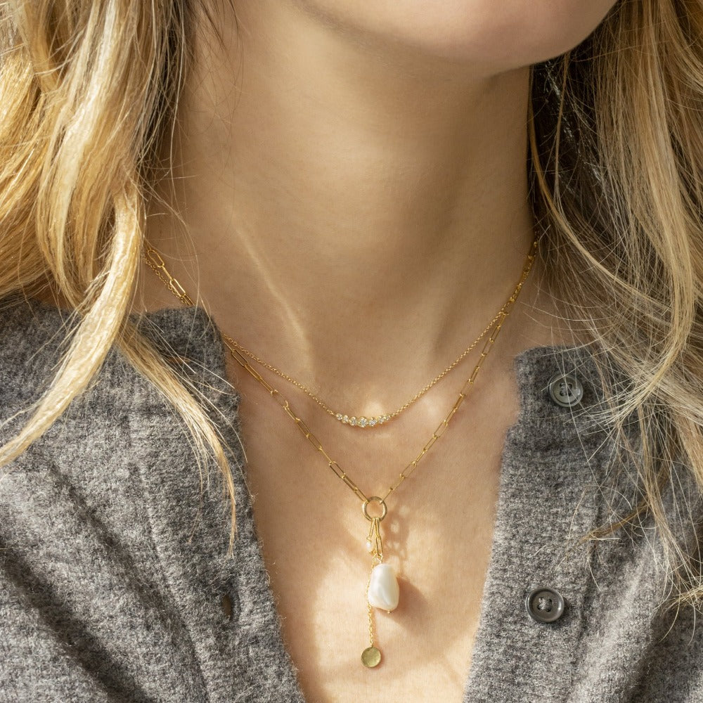 Luna Paperclip and Keshi Nugget Necklace - Trendy Minimalist Jewelry for Women | Perfect for Everyday Wear, Office & Date Night