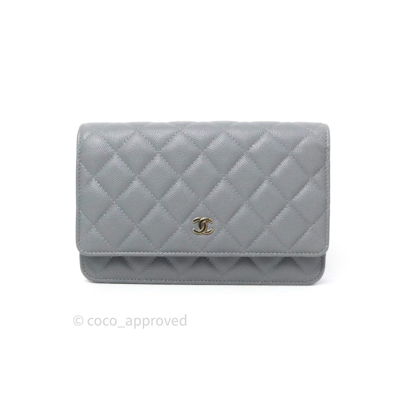 Chanel Caviar Quilted Wallet on Chain WOC in Grey with Light Gold Hardware - 20C Collection | Luxury Crossbody Bag for Women, Perfect for Evening Events & Daily Use