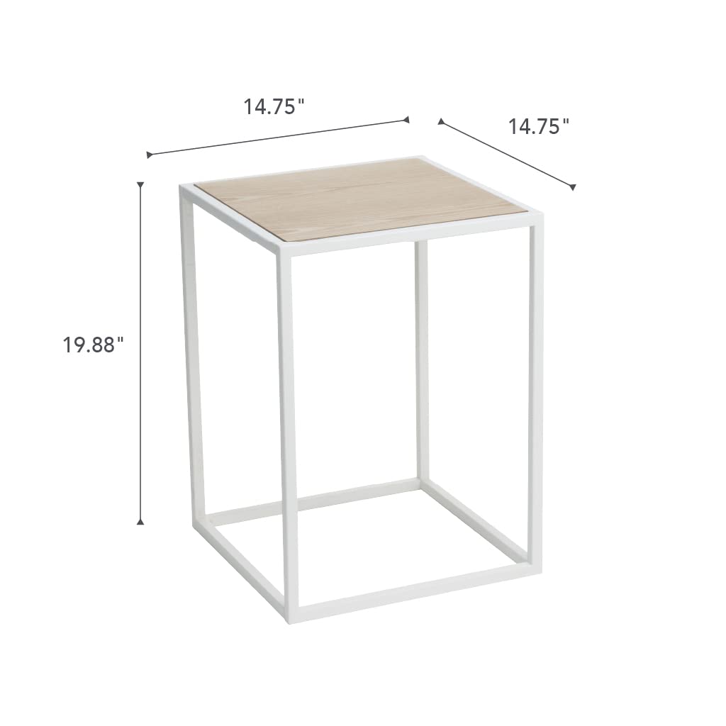 YAMAZAKI Home 3324 Tower Square Coffee Table - Space Saving Modern White End Table for Living Room, Bedroom, or Office - Compact & Stylish Design
