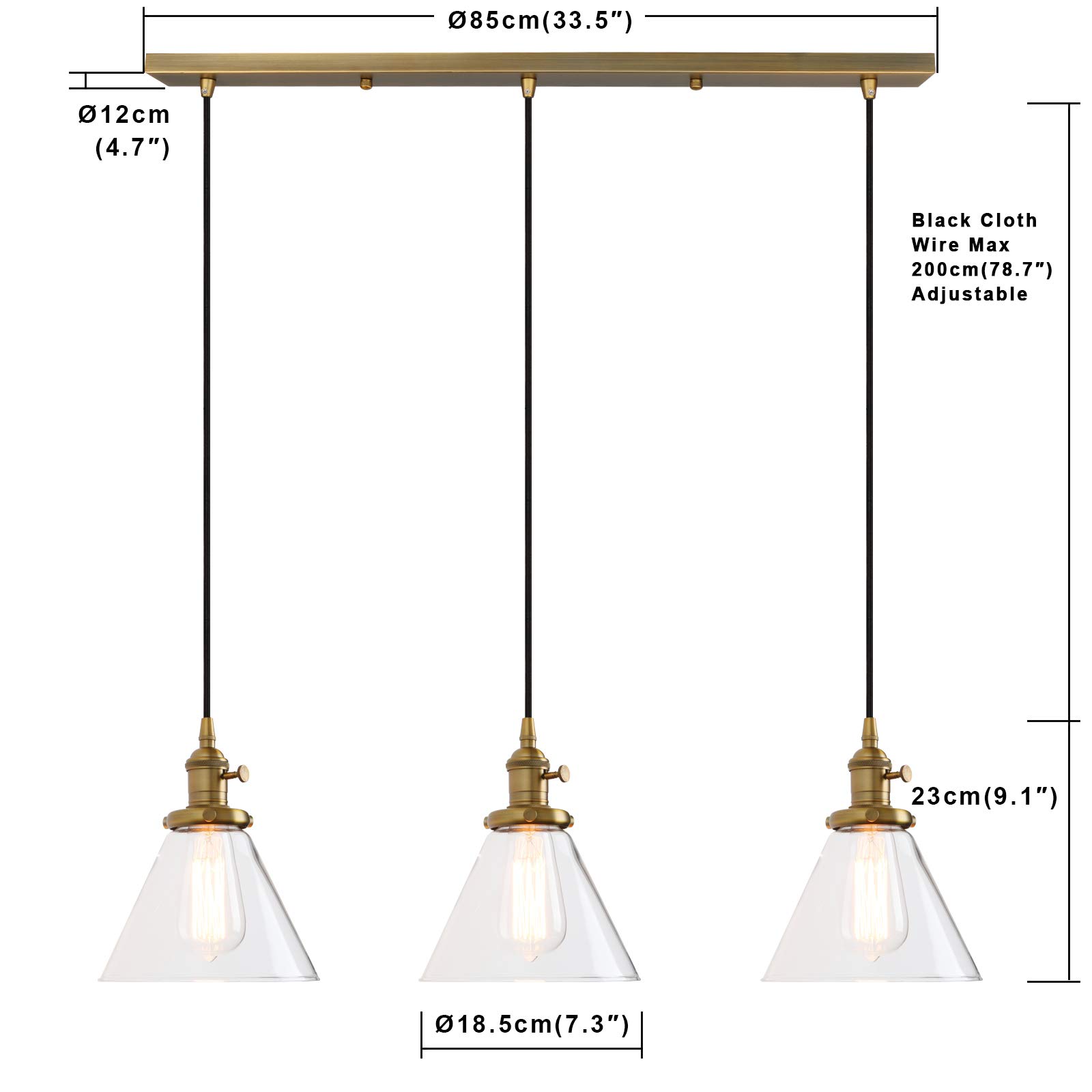 Vintage Rustic Industrial 3-Light Kitchen Island Chandelier - Triple Head Pendant Ceiling Light with Clear Glass Shade - Perfect for Farmhouse, Loft & Industrial Style Dining Rooms