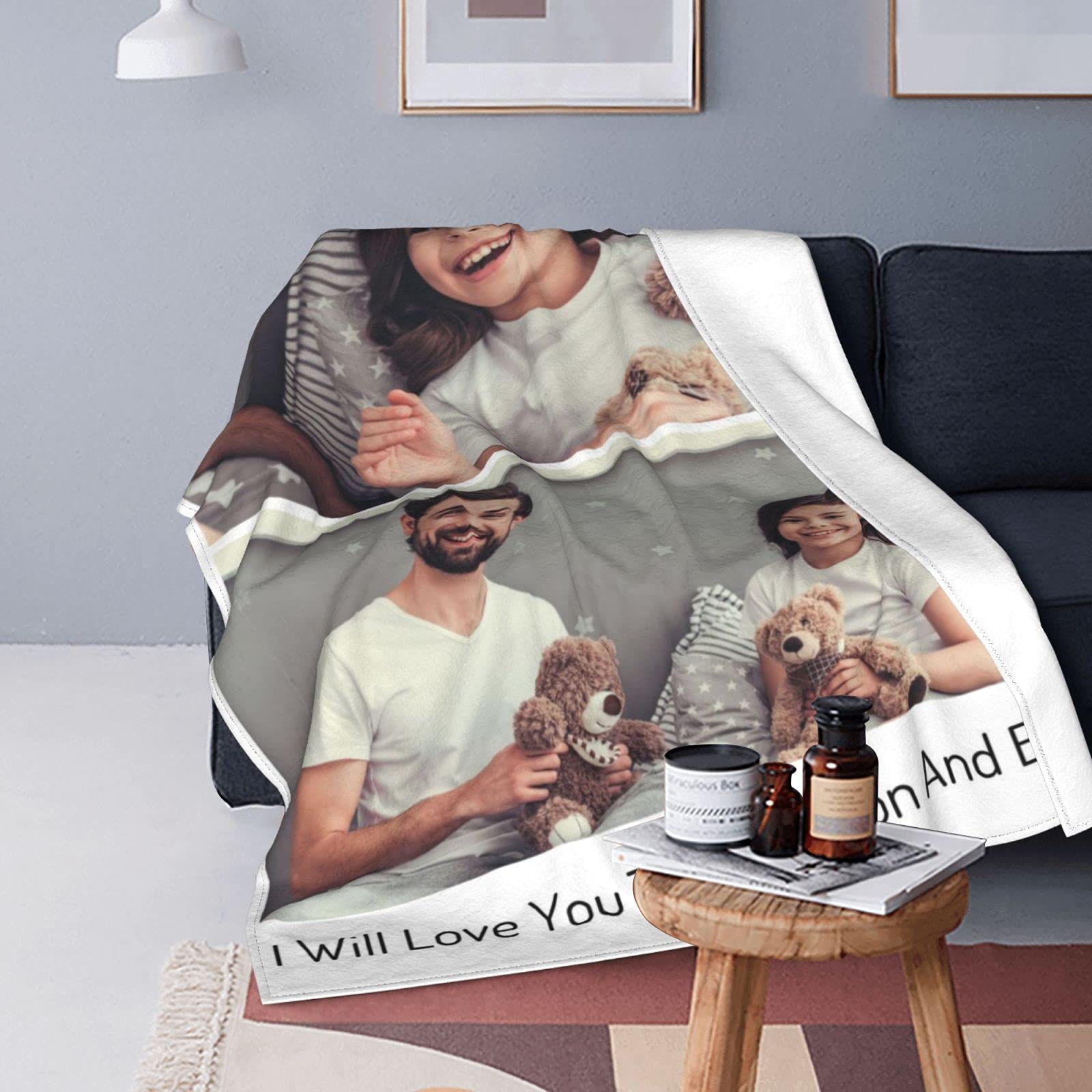 Custom Photo Blanket Personalized with Your Picture & Text - Soft Fleece Throw Blanket for Dad, Mom, Grandpa - Perfect Gift for Father's Day, Birthday, Anniversary & Christmas - Cozy Home Decor, Family Keepsake, Couch Throw for Living Room