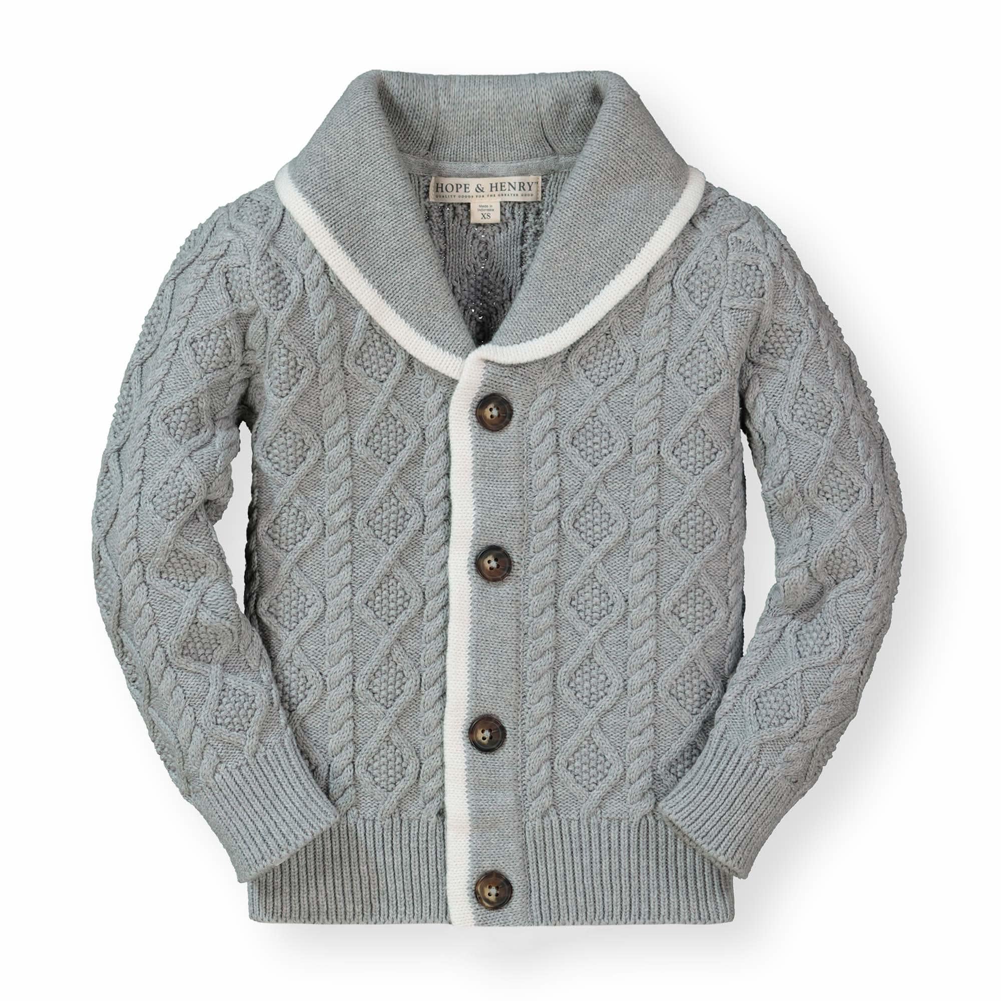 Hope & Henry Boys' Shawl Collar Sweater Cardigan - Soft Knit Pullover for Kids - Cozy Winter & Fall Layering Outfit for School & Family Photos