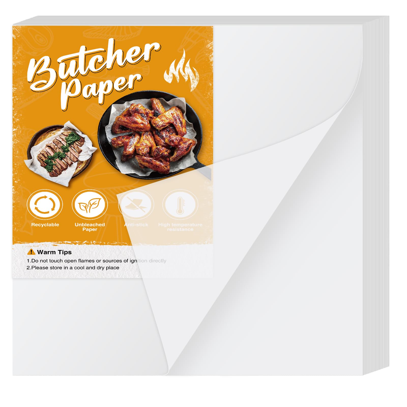 NEBURORA 60Pcs White Butcher Paper Sheets - 12x12 Inch No Wax Disposable Precut Square Wrapping Paper for Smoking Meats, BBQ, Sublimation Heat Press & Food Packaging | Perfect for Restaurants, Catering & Home Cooking