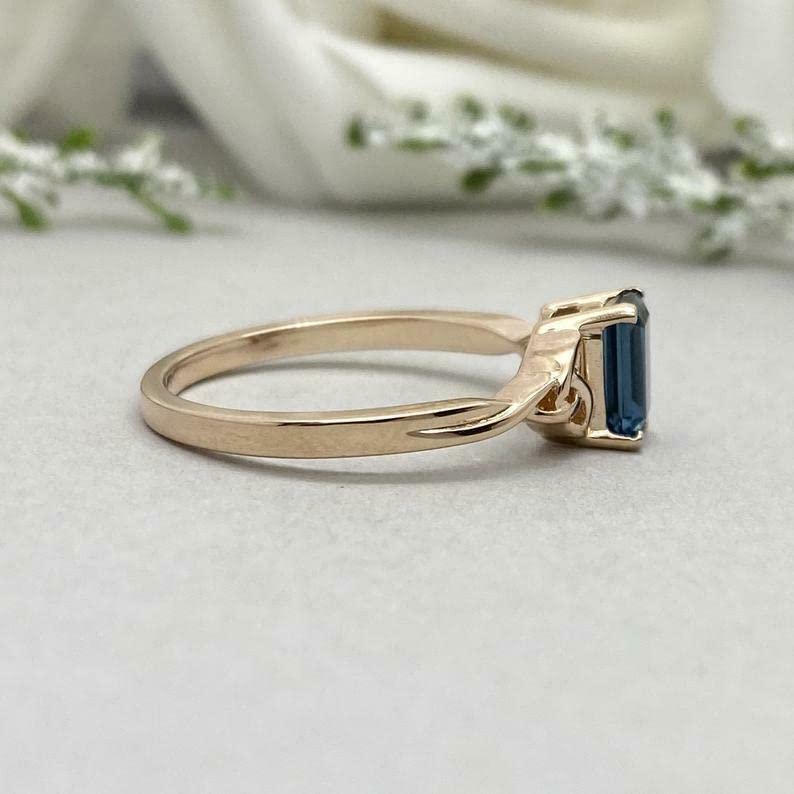1ct Emerald Cut London Blue Topaz Celtic Trinity Knot Ring - Yellow Gold Plated for Women | Elegant Jewelry Gift for Anniversary, Wedding & Special Occasions