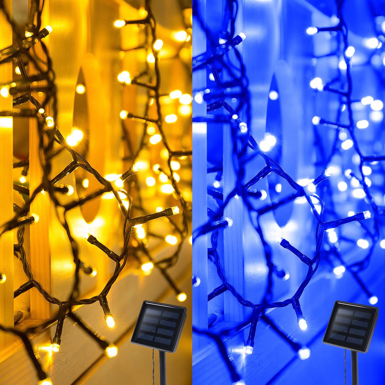 Warm White Solar String Lights Outdoor - 2 Pack with Free Blue Solar Lights for Garden, Patio, and Backyard Decoration