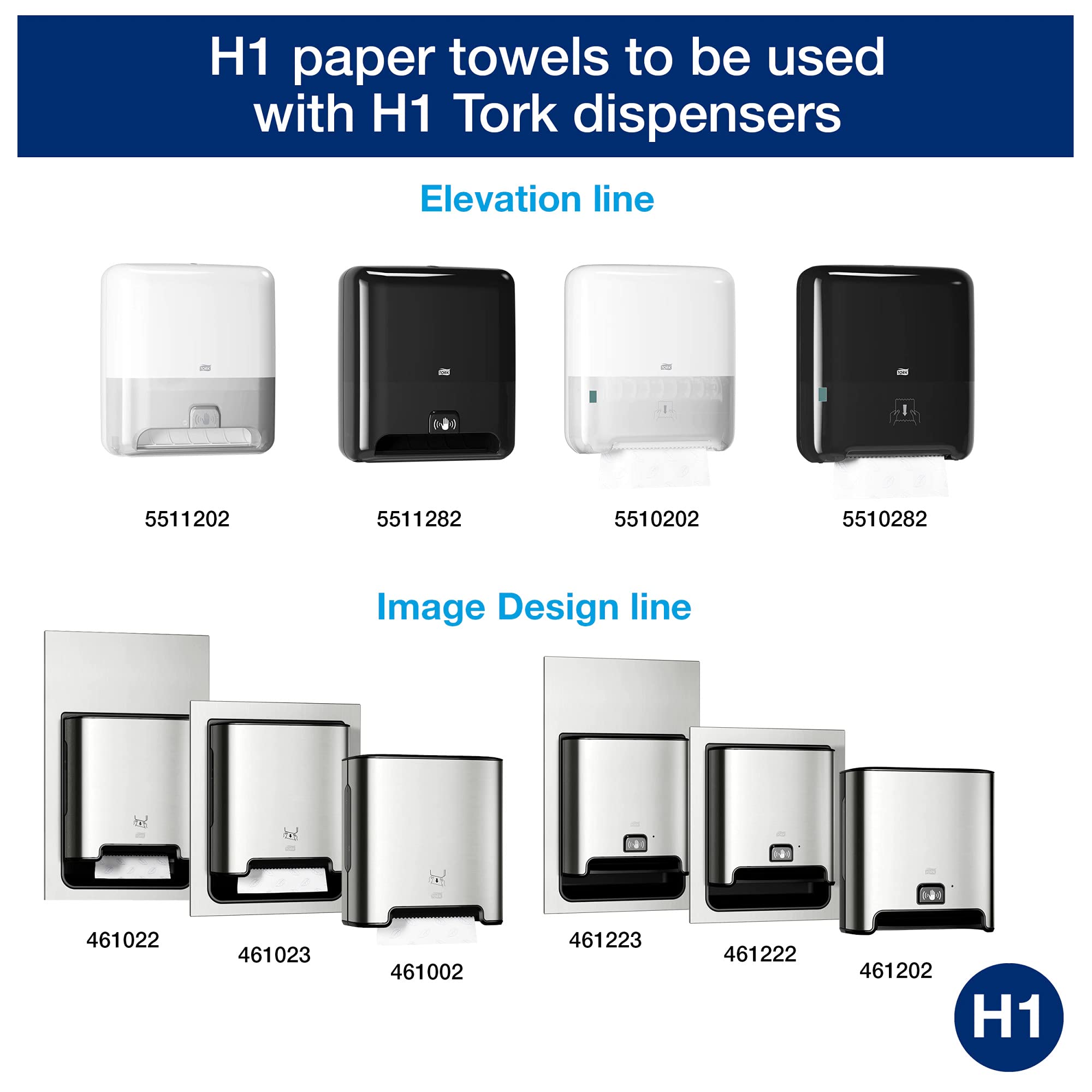 Tork Matic White H1 Paper Hand Towel Roll - 6 Rolls x 700 ft (290089) & Black Elevation H1 Dispenser with Refill Indicator (5510282) - Ideal for Restaurants, Offices, and Public Restrooms