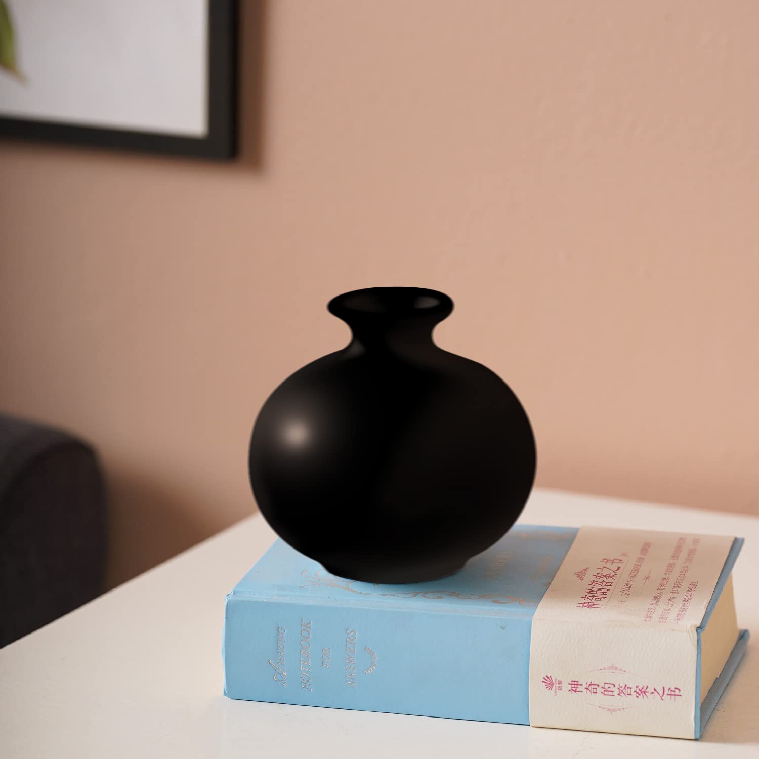 3-Piece Black Ceramic Bud Vase Set - Small Round Decorative Vases for Wedding, Shelf & Home Decor - Perfect for Pampas Grass, Fresh Flowers & Centerpieces